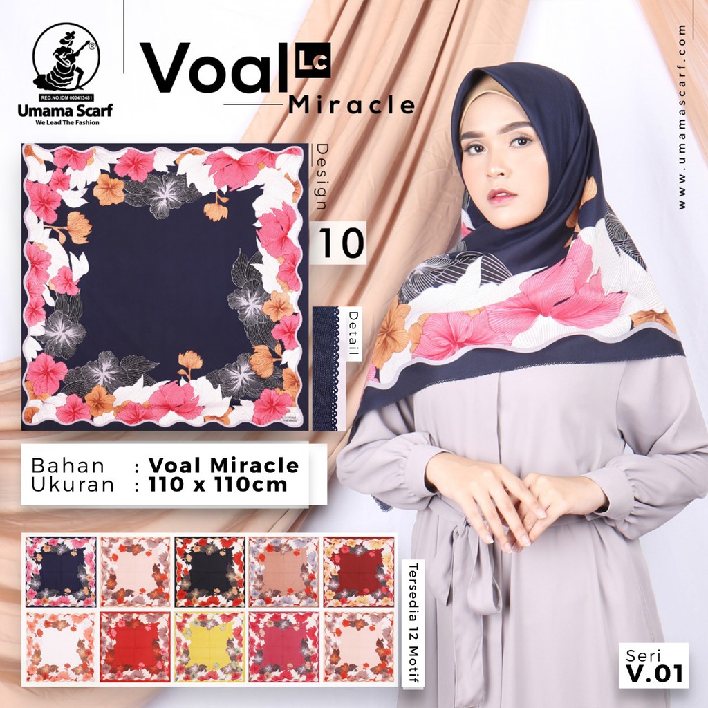 Grosir 10 Pcs Hijab Segi Empat Voal Lc Miracle Motif 10 Bahan Voal Miracle - By Umama