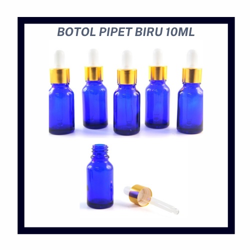 TERLARIS Botol Kaca Pipet Tebal Warna Biru Ukuran 10 ML / Botol Penetes Essensial Oil / Botol Serum