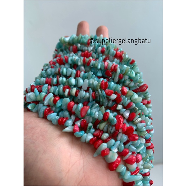 kerikil kerang mix BLUE RED pearl 1cm manik aksesori craft glossy