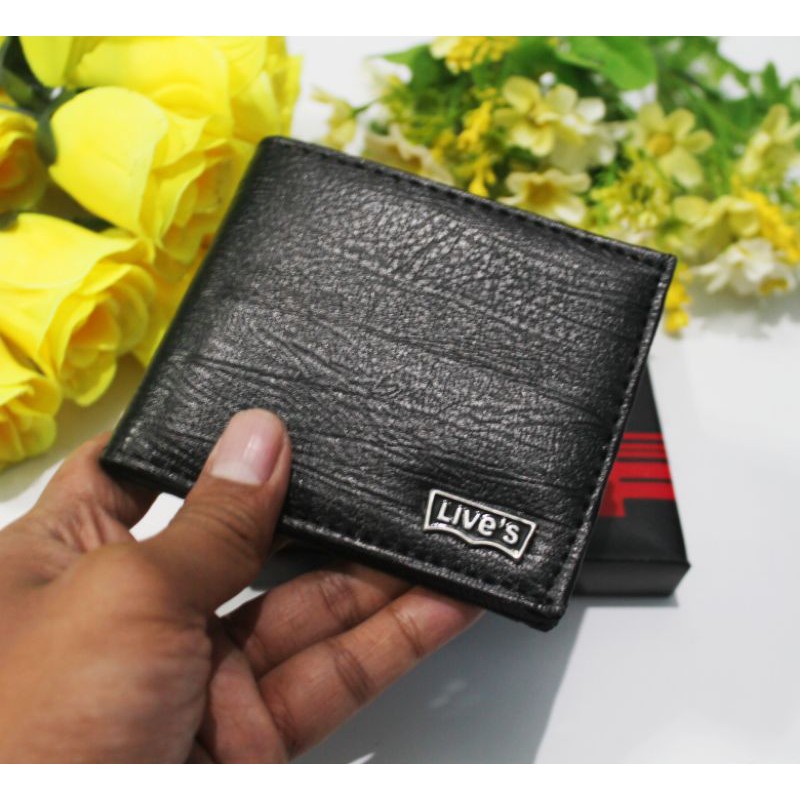 Dompet Pria, hitam Lilin Minyak PU Kulit sintetis Lipat dua Dompet