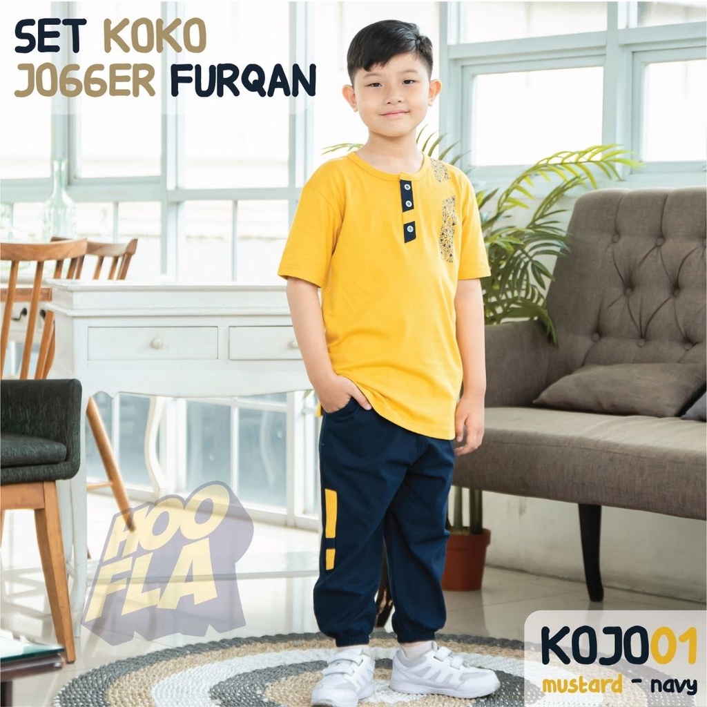 Setelan Baju Koko Celana Jogger Furqon KOJO Hoofla Kids Anak Laki