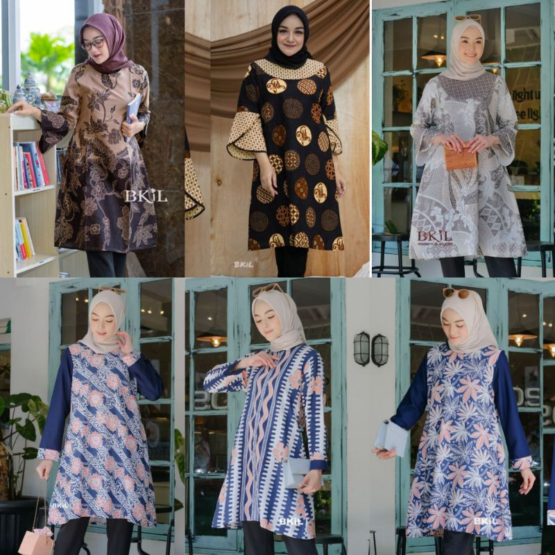 Dress Tunik Batik Kombinasi Batik Sonna Batik Sona Lengan Panjang