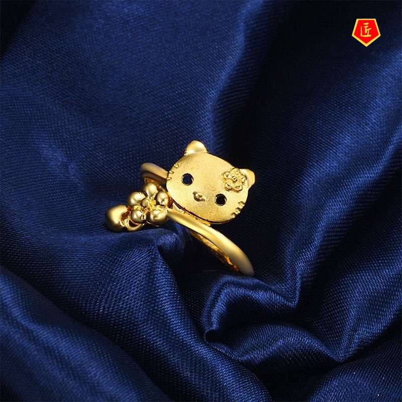 [Ready Stock]3D Golden Comic Cat Ring Korean Fashion Simple