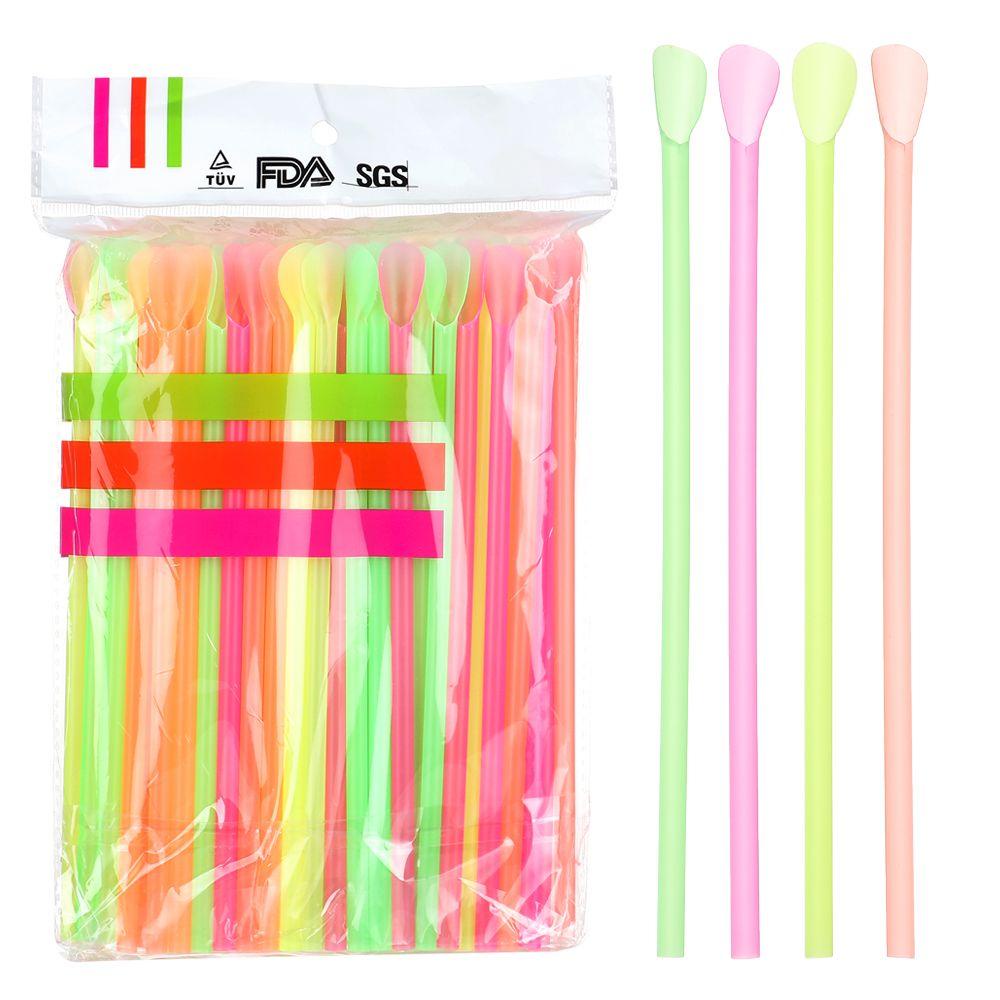 R-FLOWER Sendok Sedotan Sekali Pakai Straight Straw Creative Soft 100PCS