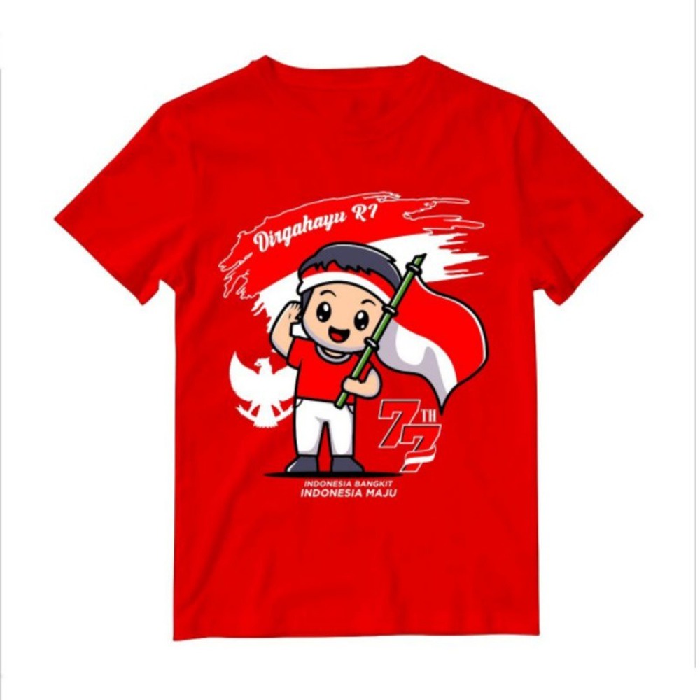 Baju kaos anak Dirgahayu Ri 77 th lengan pendek warna merah kaos anak laki laki kemerdekaan  baju ka