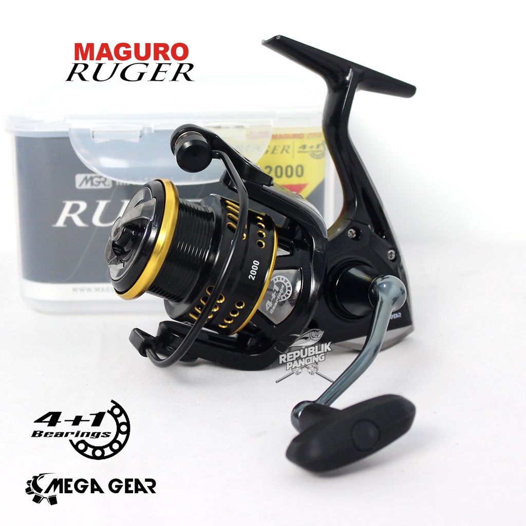 Reel Maguro RUGER 800 1000 2000 2500 3000CB Power Handle | Spinning | 4+1 B | Mega Gear Republik Pancing