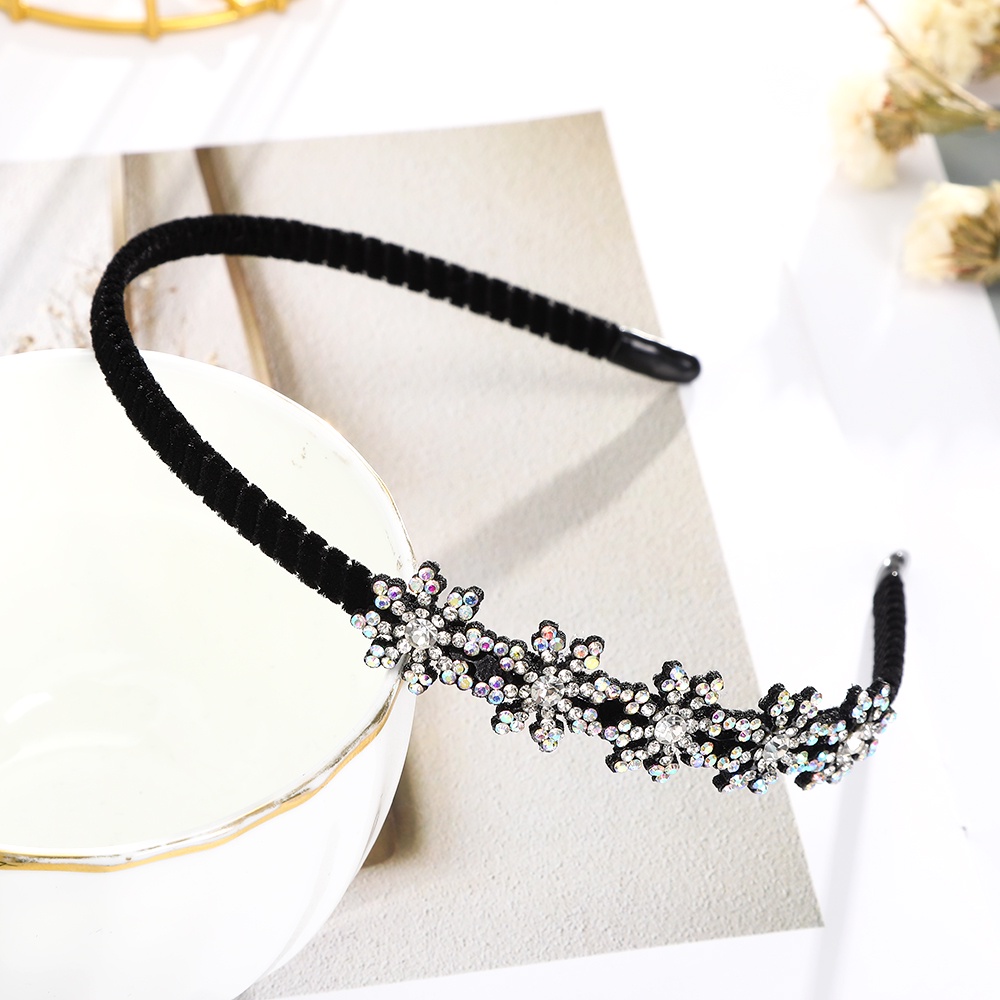 Fashion Headband Non-Slip Bezel Colorful Rhinestone Flower Hair Hoop Band Elastic Hair Band for Women Hair Accessories