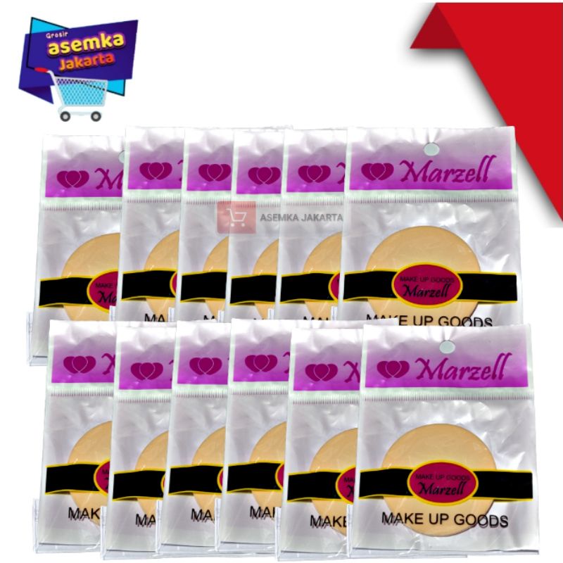 Spons Bedak 12pcs Young Beauty Marzell Kemasan Plastik Grosir