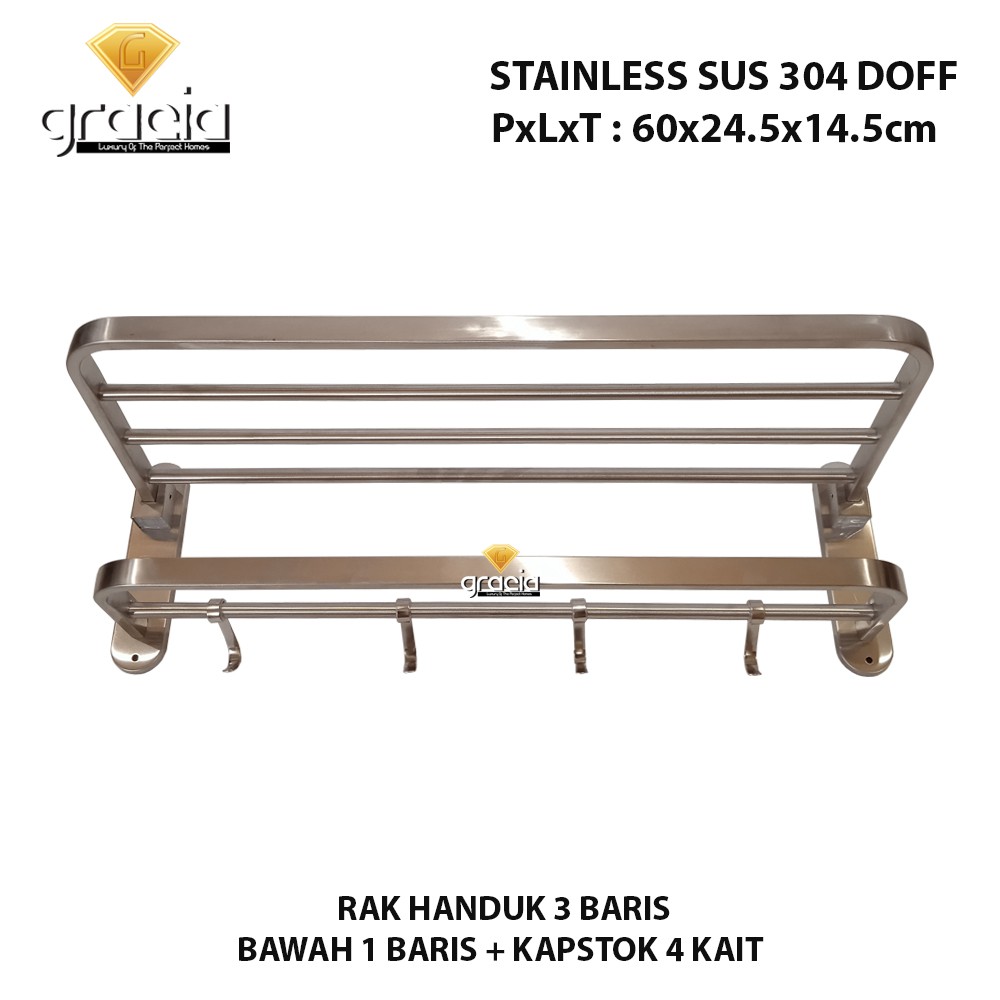 Rak Handuk / Gantungan Baju Handuk Stainless Steel SUS 304 Original 4 Baris