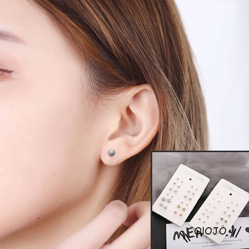 【COD】1 Set/mode Anting Set Wanita Sederhana Paduan Berlian Imitasi Bola Anting-Anting Wanita Aksesoris Perhiasan Hadiah