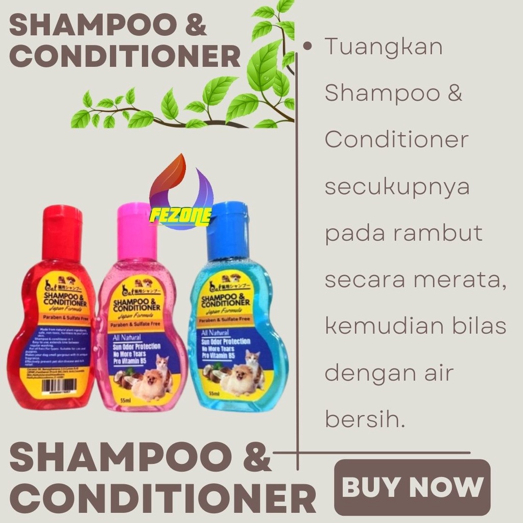 Shampo Anti Kutu dan Conditioner Kucing Anjing Kelinci Premium Wangi Harum Bulu LembutHarum Tahan Lama FEZONE