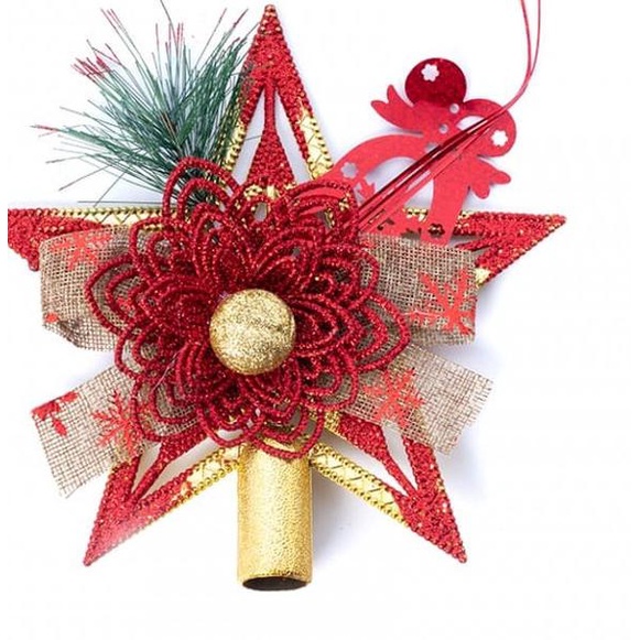 ✻ Hiasan Top Bintang Pohon Natal / Merah (Besar)-Pucuk Pohon Natal - Merah ✬