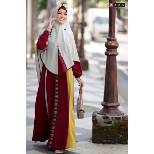 SET GAMIS SYAR'I AULIA FASHION ORIGINAL DAN TERBARU JANUARI 2022 ATSUKA MAROON PEGION
