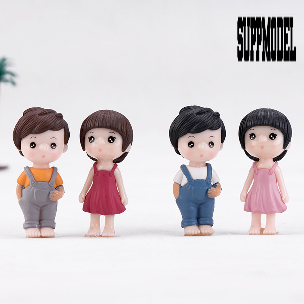 Suppmodel 2Pcs / Set Miniatur Figur Pasangan Anak Laki-Laki / Perempuan Bahan Resin Untuk Aksesoris Lansekap DIY