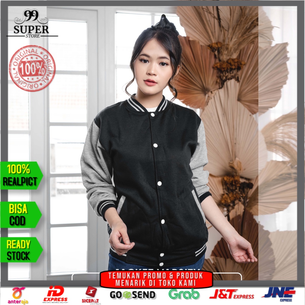 Jaket Wanita Varsity Baseball Polos Motor Casual Jumbo Oversize Terbaru 2022 Jacket Cewek Kasual Dis
