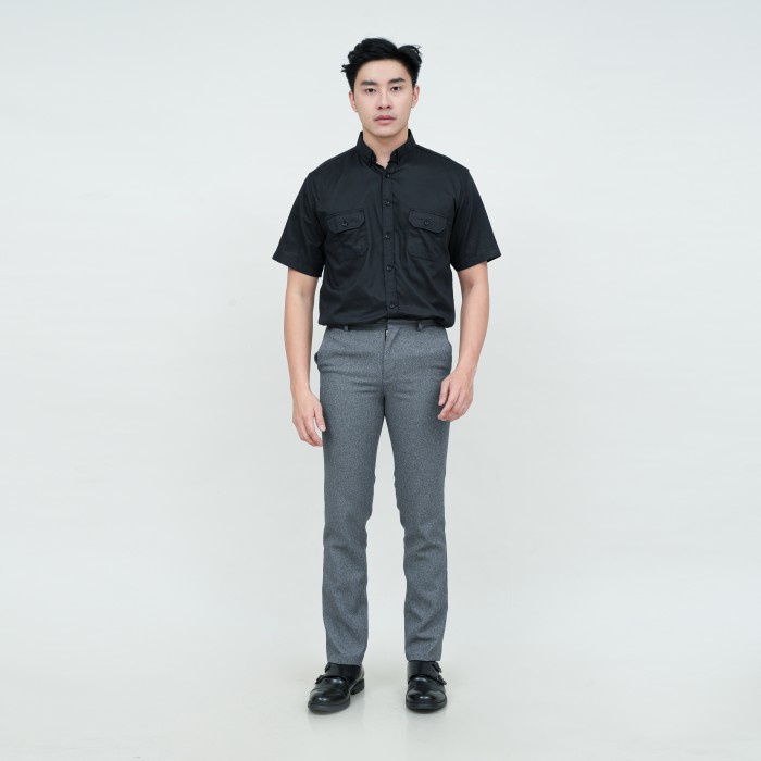 Houseofcuff Kemeja Lengan Pendek Pria Slim Fit Double Pocket Hitam