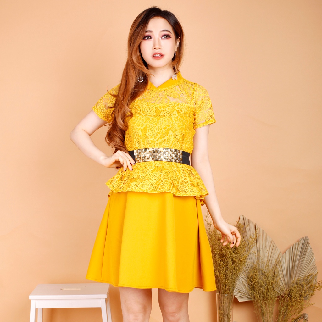 Kathryn collection, 130 # DRES ROK MEKAR SCUBA IMPORT PREMIUM KOMBINASI BRUKAT GLITER FREE BELT