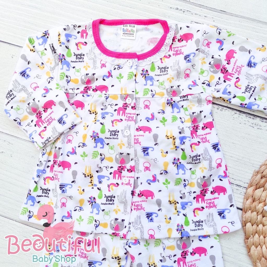 Setelan Bayi Panjang Motif The Jungle / Setelan Piyama Bayi Perempuan / Baju Bayi Panjang Merk Syifana / Baju Tidur Bayi Perempuan / Baby.ou_