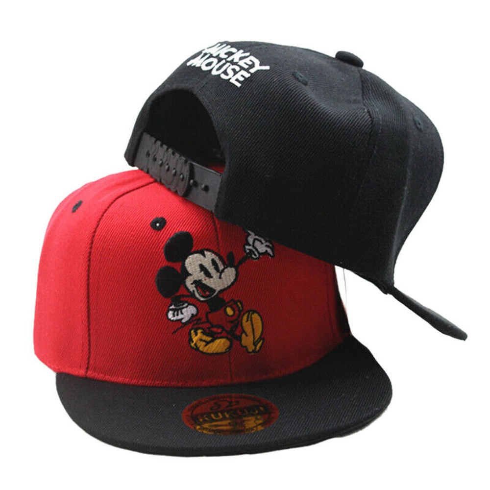 Topi Baseball Desain Mickey Mouse Gaya Hip Hop Adjustable Untuk Priawanita