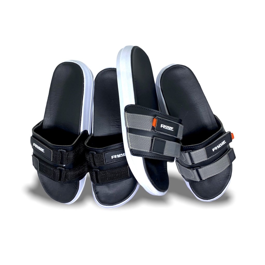 Ruuf - 0208 SS Slide Sandal Pria - Black/Grey