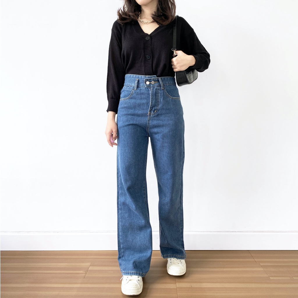 celana high waist loose jeans