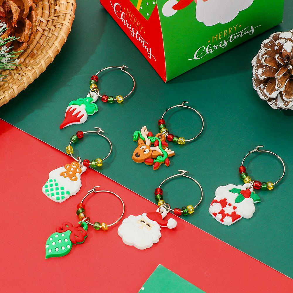 Solighter 6Pcs Cincin Dekorasi Cangkir Natal Rumah Xmas Liontin Produk Tahun Baru Christmas Cup Ring