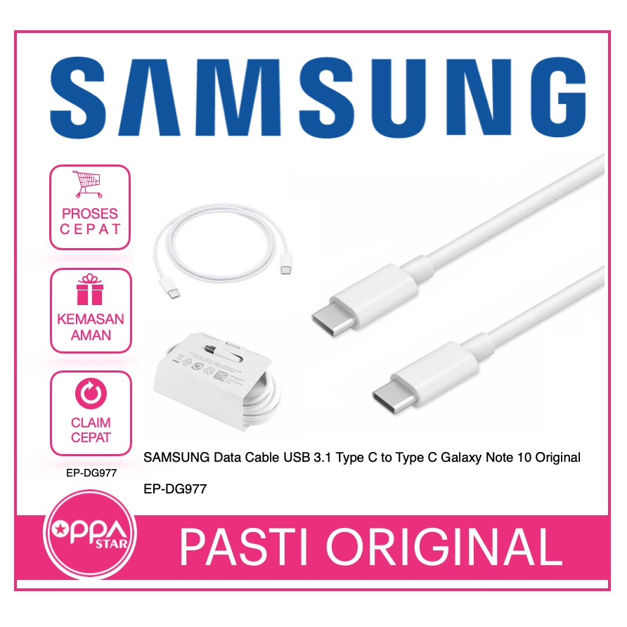 Samsung Data Cable Original C to C Note 10 10+ A70 A80 White EP-DG977