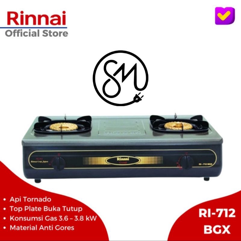 Kompor Gas Rinnai RI-712BGX 712 BGXJumbo 2 tungku Grande Anti gores