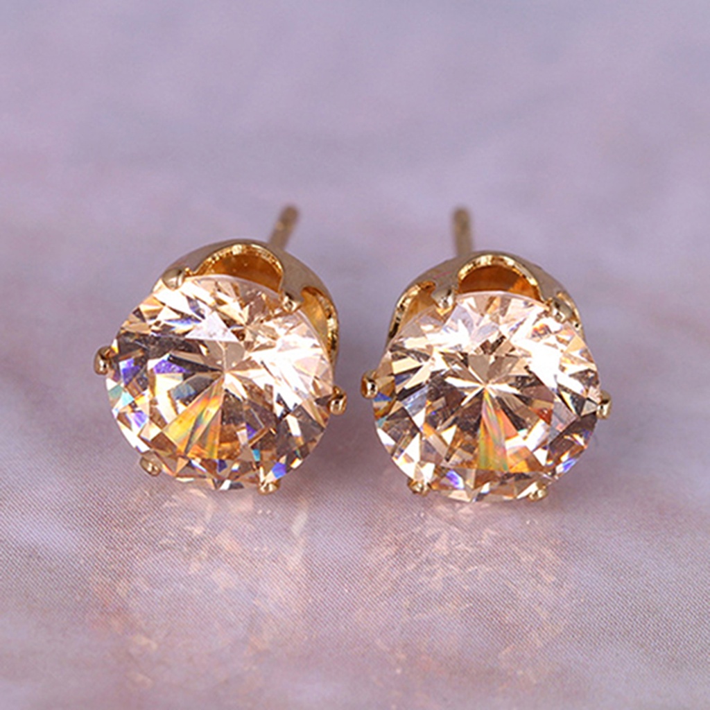 Anting Stud Cubic Zirconia Bentuk Bulat Gaya Elegan Untuk Kencan