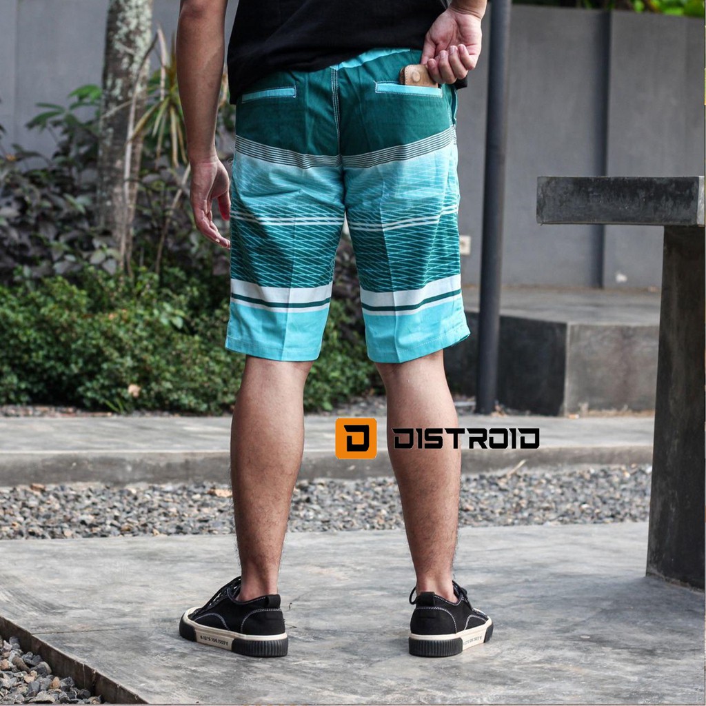 Celana Pendek Pria Surfing Distro Premium Pantai Santai kolor Rib Motif P.A Hijau 3 Size 28-33