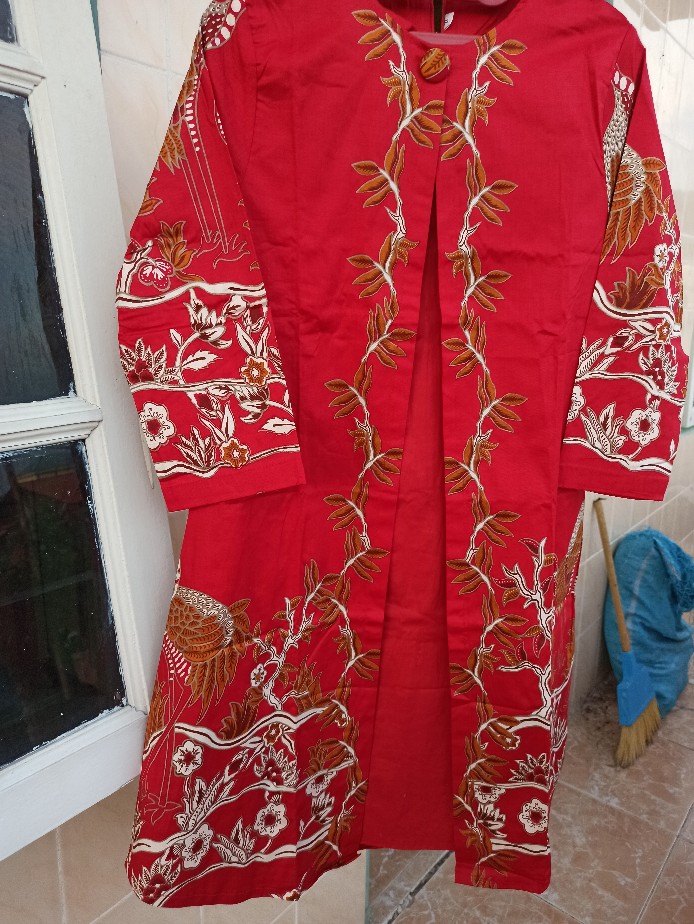 Dress Batik Tunik Warna Merah Edisi Imlek, 125 Bk# Bahan Katun Stretch