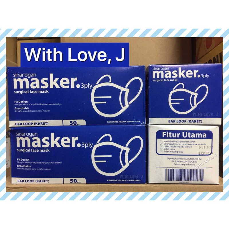 SINAR OGAN - 3 PLY EARLOOP SURGICAL FACE MASK ( 50 MASKER )
