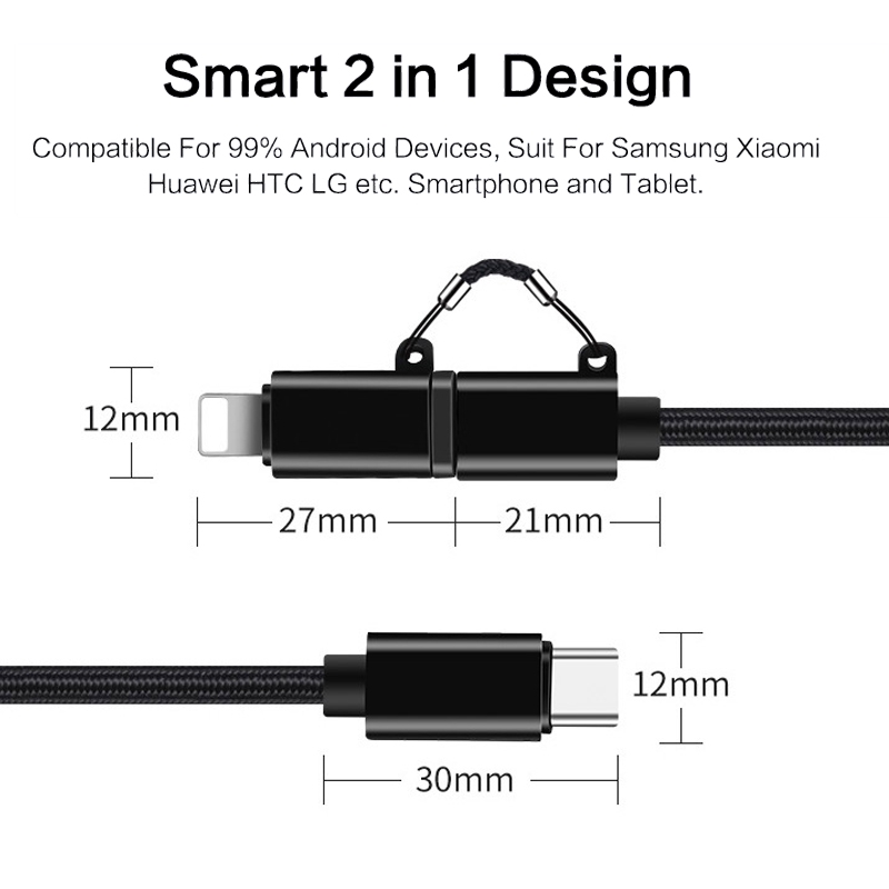 2 In1 PD Charging Kabel Quickcharger Data Cable for Iphone Lightning Type-c