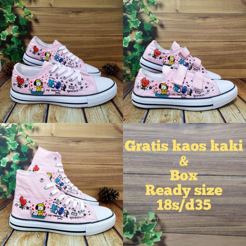 ready&gt;&gt;&gt; sepatu anak perempuan converse bts bt 21 anak warna ping untuk usia 1 sampai 10 tahun