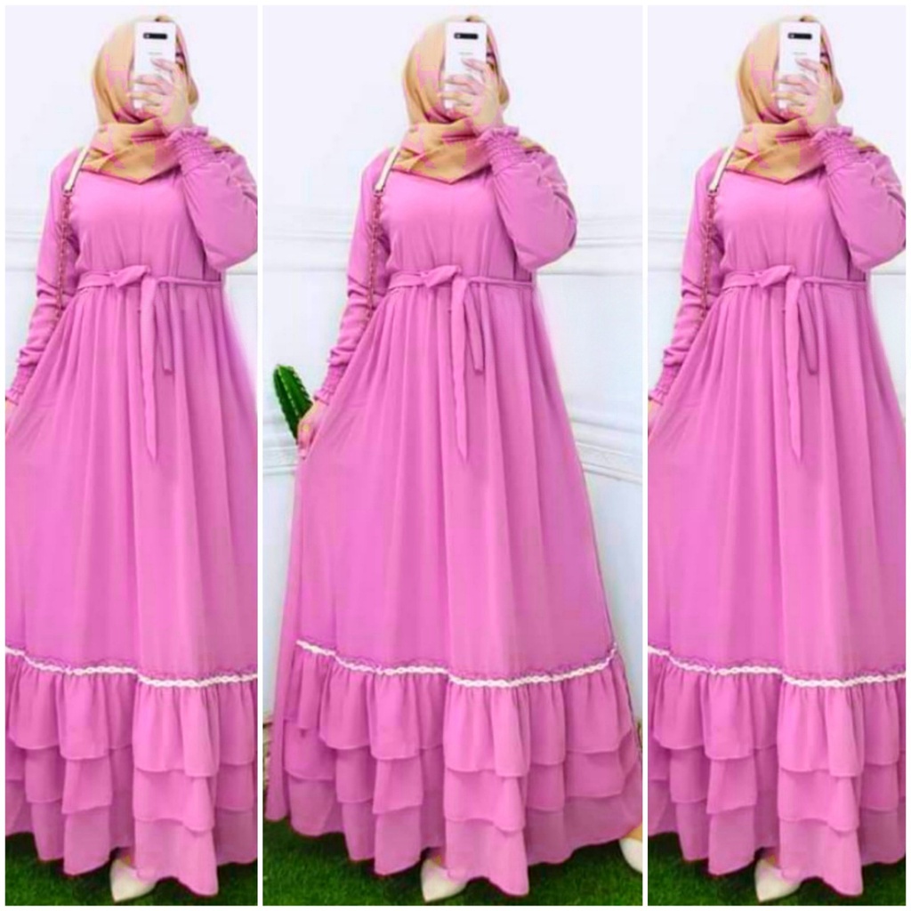 amelia maxi ceruty bebydoll renda susun /gamis syarii ceruty bebydoll motif/ gamis  fashion muslim terbaru