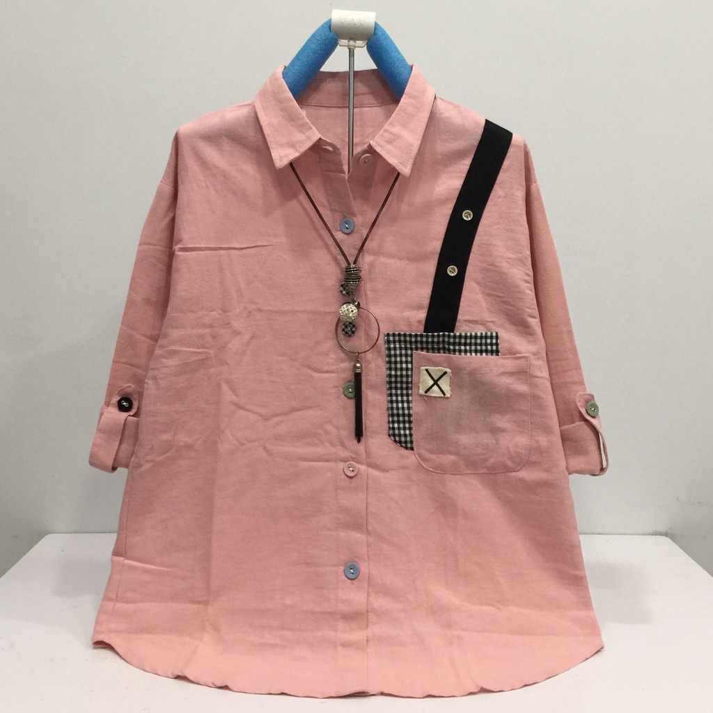 HVL B343 ATASAN KEMEJA WANITA KATUN LINEN IMPORT SIZE XL LD 106CM-6