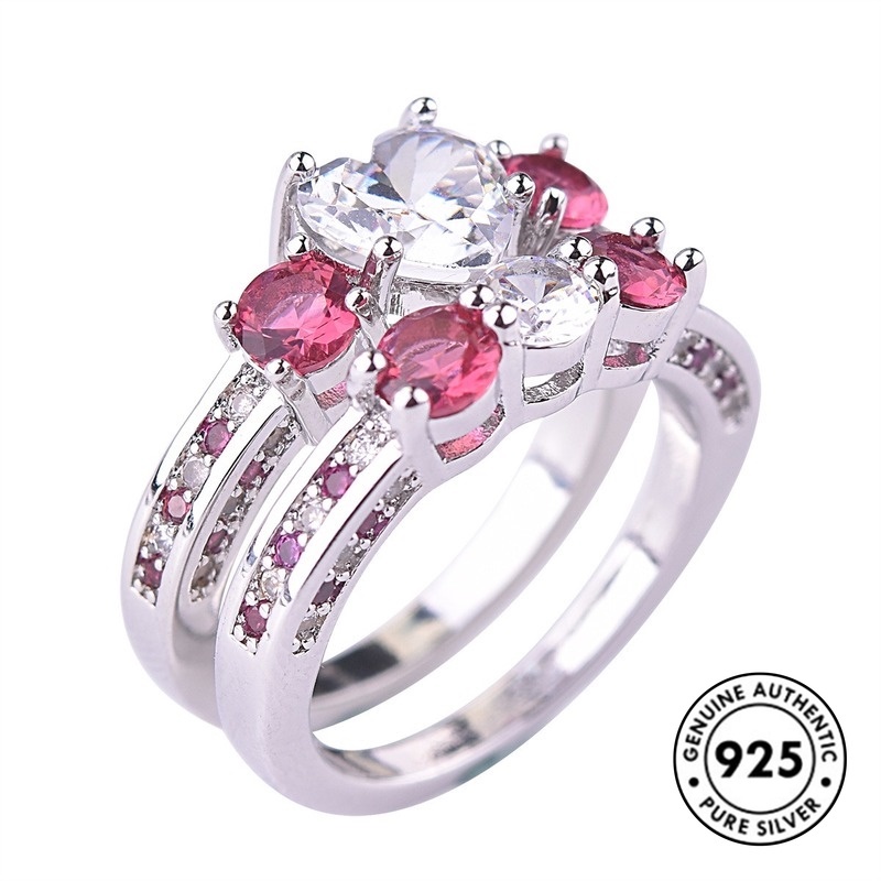 Cincin Sterling Silver 925 Dengan Ruby Bentuk Hati Untuk Wanita