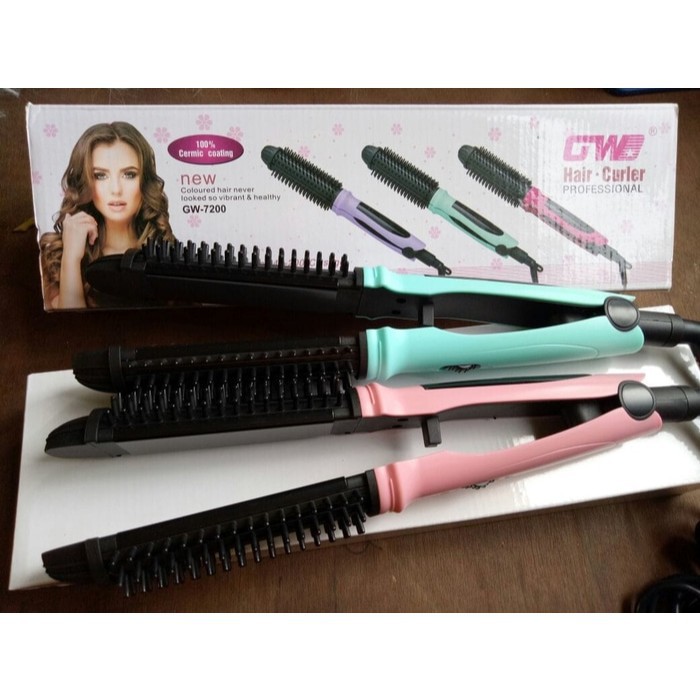 Catokan Rambut GW-7200 Curly Kriting Lurus / Catokan Sisir/ Catokan 2in1 / Alat Catok Multifungsi