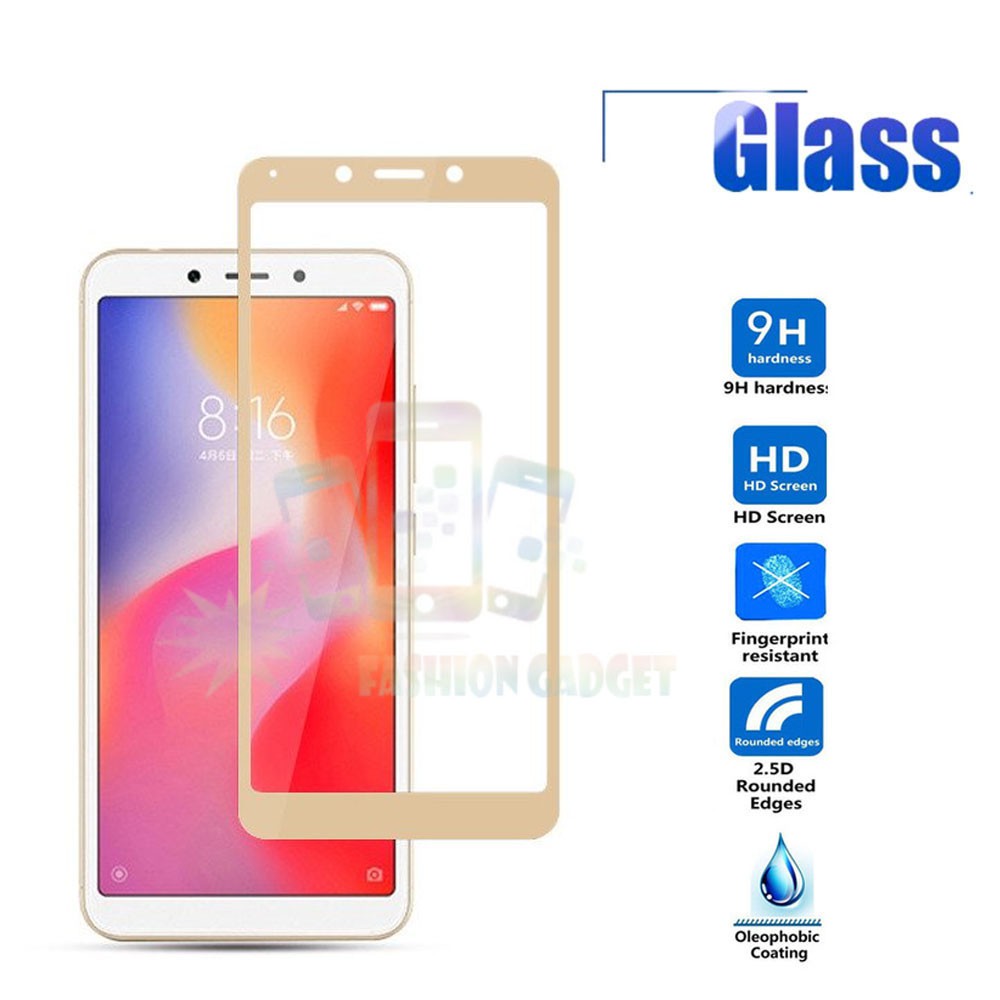 Tempered Glass Xiaomi Redmi 6A Full Colour Bagian Depan Anti Gores Kaca Screen Guard Pelindung Layar