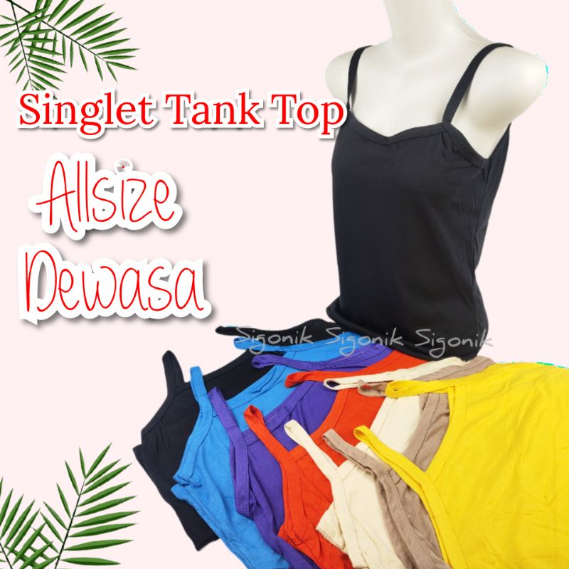 Singlet Tank Top Wanita Dewasa Kurus Remaja ABG All Size L fit XL Katun Tengtop TALI KECIL Cewek Sigonik