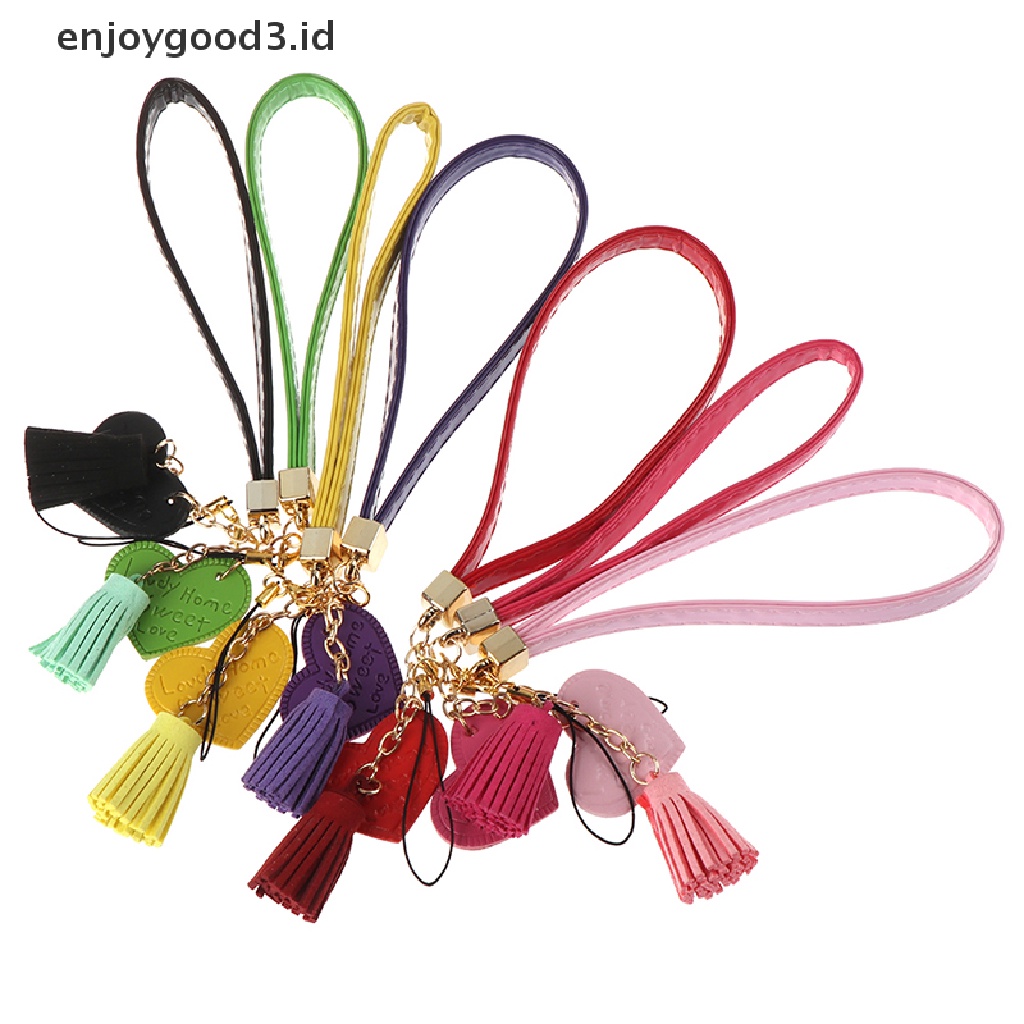 Rready Stock Tali Lanyard Motif Hati Aksen Rumbai Untuk Gantungan Kunci / Handphone (ID)