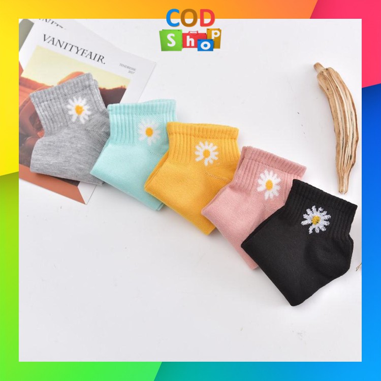 COD - K5051 Kaos Kaki Ankle Sock Motif Bunga Daisy / Kaos Kaki Pendek Wanita / Kaos Kaki Korea