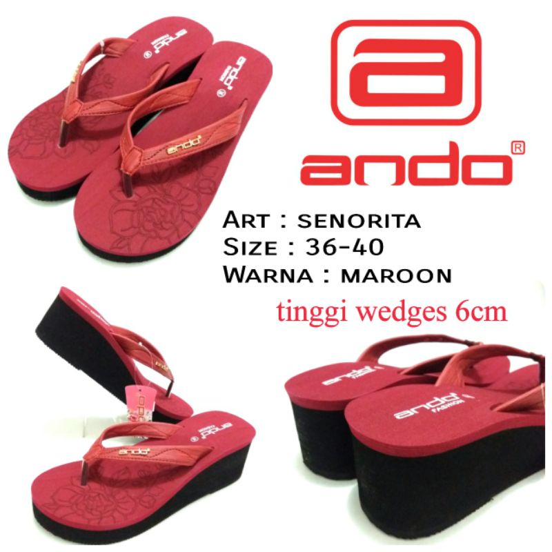 ANDO SANDAL JEPIT WEDGES WANITA / CEWEK HARGA MURAH ANDO SENORITA WARNA MAROON SIZE 36-40 1WARNA