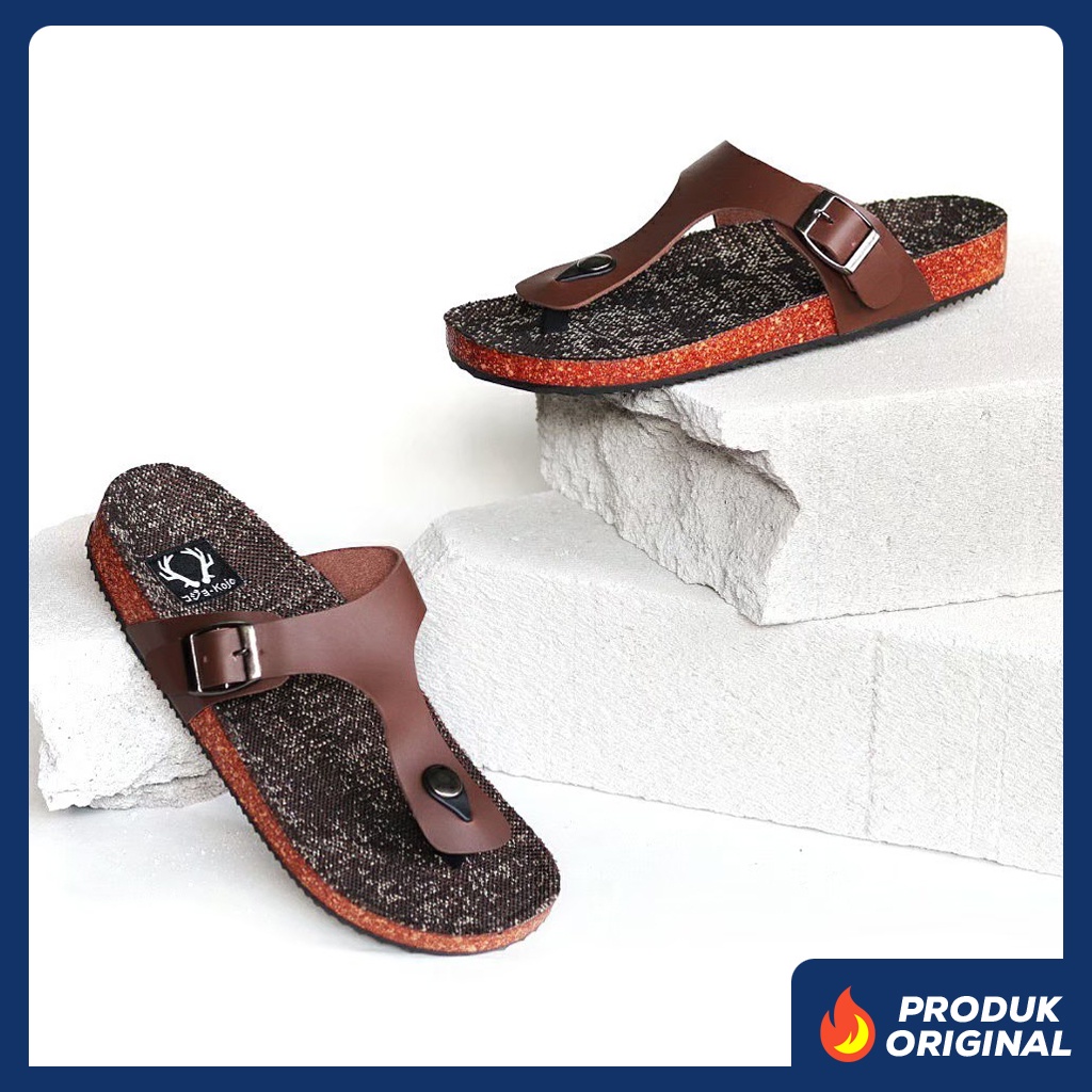 KENICHI I BROWN ORIGINAL x KOJO Sandal Jepit Coklat Pria Sendal Casual Simple Jalan Santai Harian Hangout Main Kondangan Kerja Formal Lebaran Flip Flop Remaja Dewasa Bapak Bapak Kado Orang Tua Semi Kulit Premium Distro 1 01 Footwear Keren Terbaru Kekinian