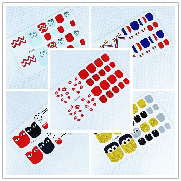 INS Alpukat Warna Bunga Pink Laser Sequins Hot Stamping Toe Nail Sticker Toilet Manicure 22pcs / SET Nail Sticker