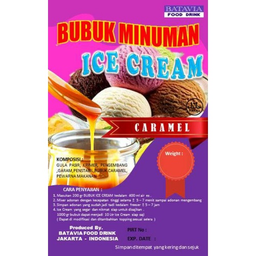 Bubuk Hard Soft Ice Cream 1KG Rasa Caramel / Bubuk Es Krim / Bubuk Ice Cream Murah / Bubuk Soft Ice 