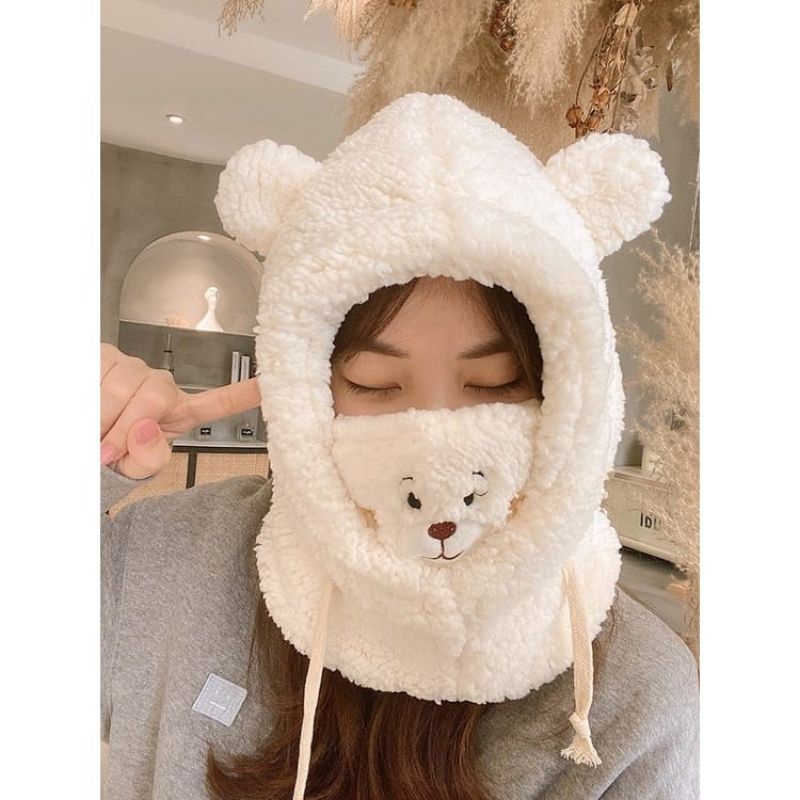 Hokkiterus21 ⭐⭐⭐⭐⭐ TOPI WOOL topi beruang masker topi jennie topi syal leher import