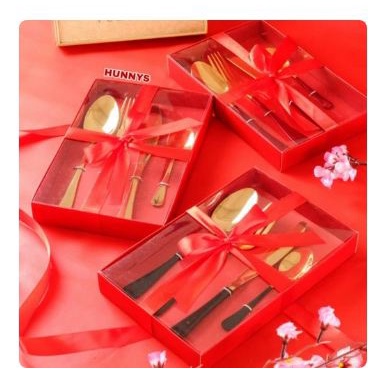 

BEST SELLER!!!Souvenir Kado Natal Tahun Baru Paket Set Alat Makan | Hampers Cutlery - RED GOLD'PALING DI CARI