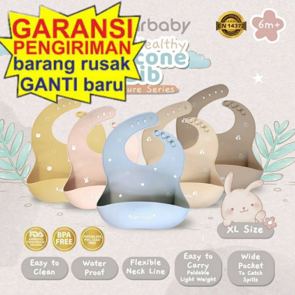 SLABER SILICONE XL SUGARBABY  BIB SUGAR BABY TATAKAN MAKAN CELEMEK MAKAN JUMBO CELEMEK BAYI LABER