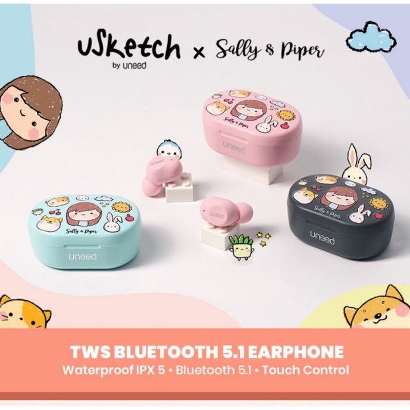 USKETCH BY UNEED X SALLYANDPIPER SALLY & PIPER EARPHONE TWS BLUETOOTH 5.1 LIMITED EDITION Usketch